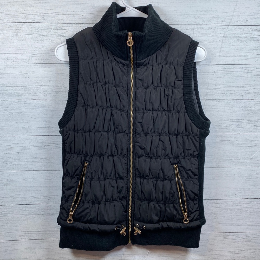 Calvin Klein Performance Puffer Vest Sleeveless Jacket Womens L Large Black Gold